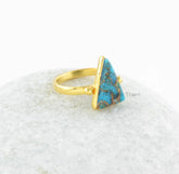Copper Turquoise Ring - Sterling Silver - Gemstone Ring - Triangle Stone - Gemstone Jewelry - Jewelry For Bridesmaids - Gift For Wedding Day